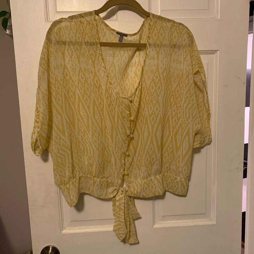 Doleman Sleeve Sheer Yellow Tribal Blouse XL